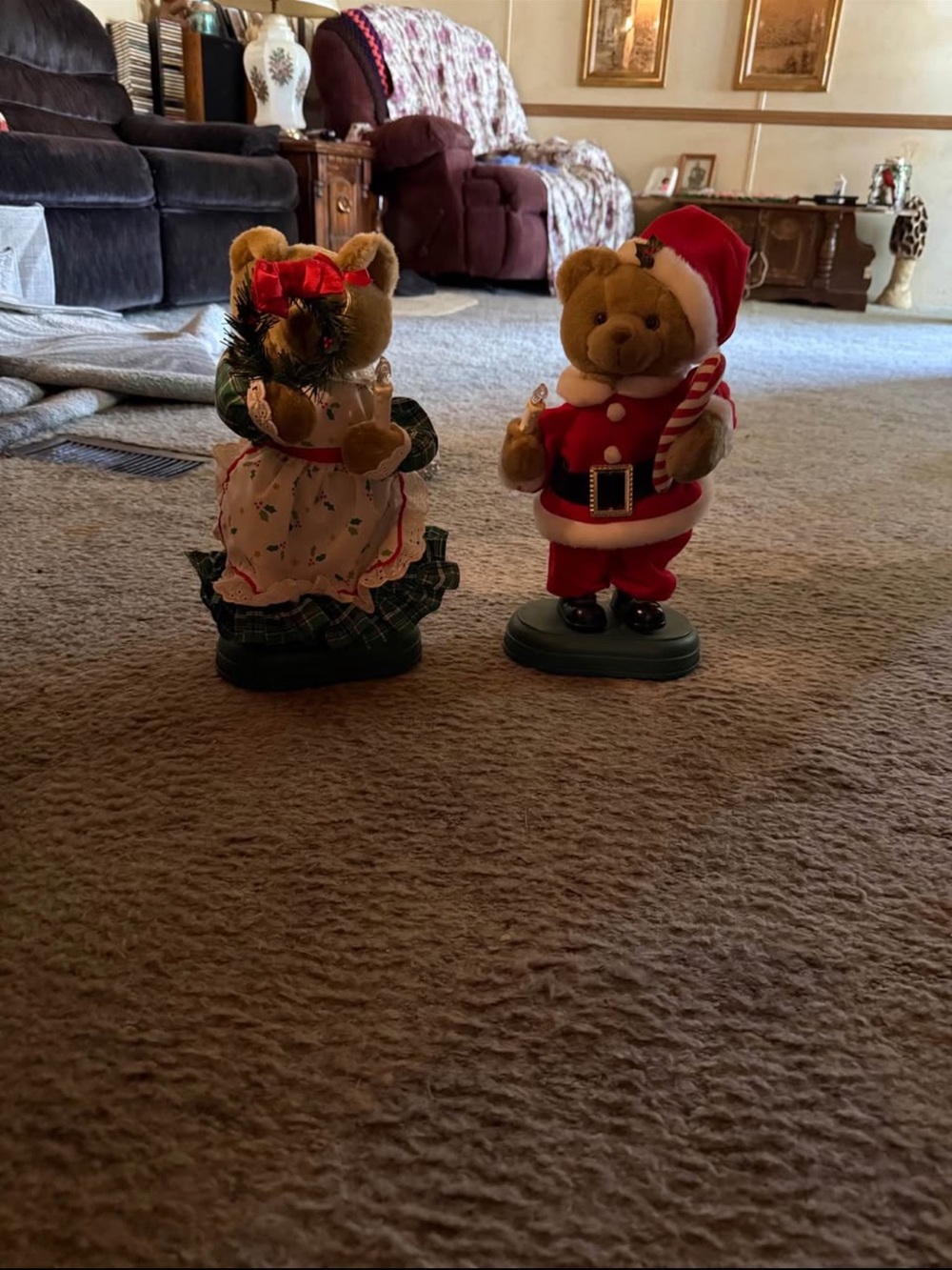 Holiday Bear Figurine Set - Red, Green and White Christmas Décor